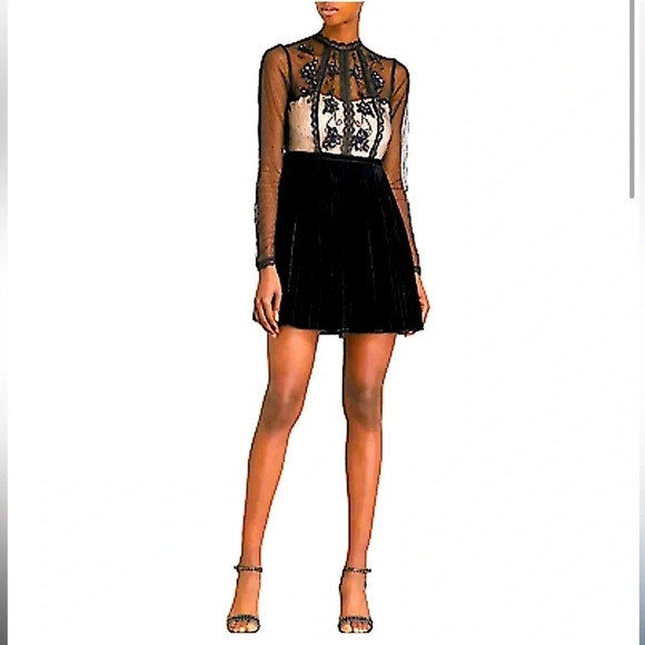 Free People lace and velvet mini dress size 4 NWT coquette girl goth sequins - Picture 1 of 8